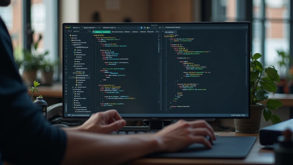 Developer workspace met code editor waarop scroll animation JavaScript zichtbaar is, Intersection Observer API voorbeeld, modern setup