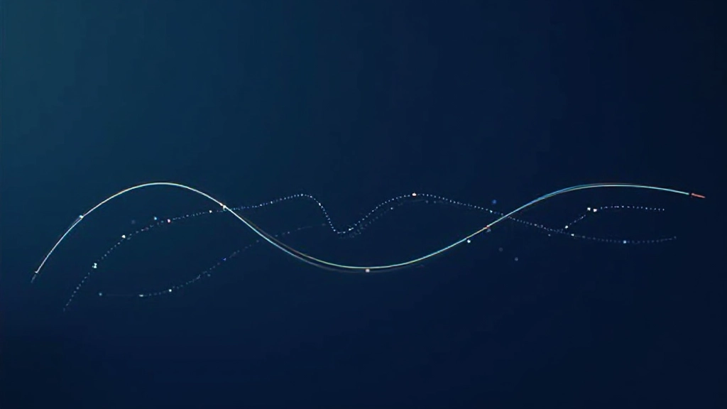 Bezier-curvegrafiek op donkerblauwe achtergrond met interactieve controlepunten, animatiesoepeling visualisatie